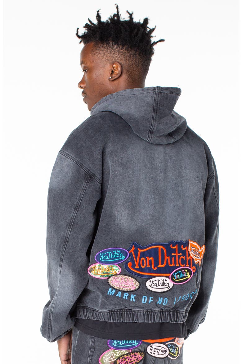Invader Patch Acid Zip Up Hoodie Jacket, Alternate, color, Grovestone