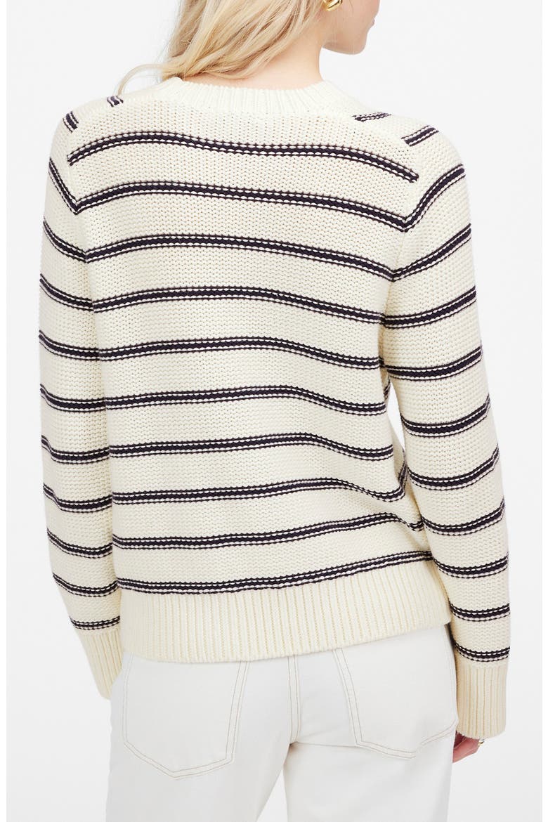 Cotton Crewneck Sweater, Alternate, color, BRIGHT IVORY NAVY STRIPE