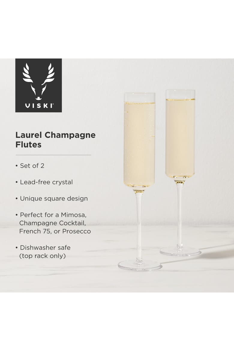 Laurel Crystal Champagne Flutes Set of 2, Alternate, color, Clear