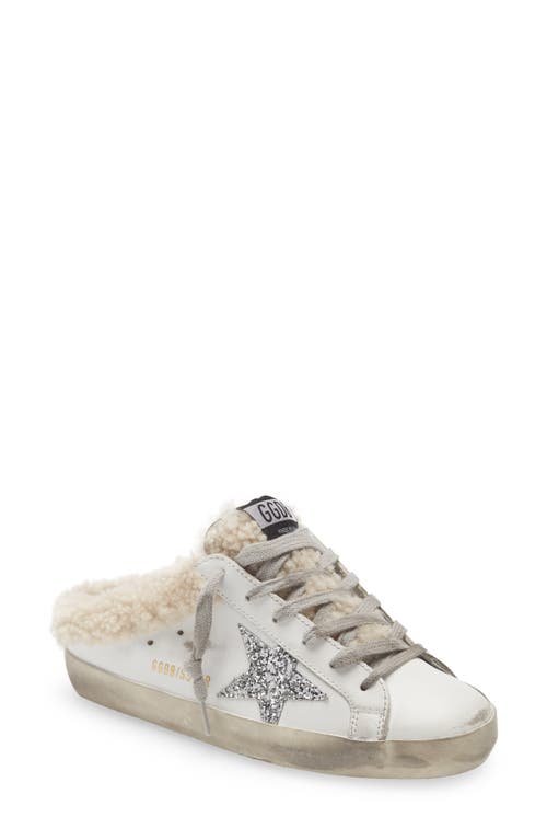Golden Goose Super-star Sabot Genuine Shearling Sneaker In White/silver/beige