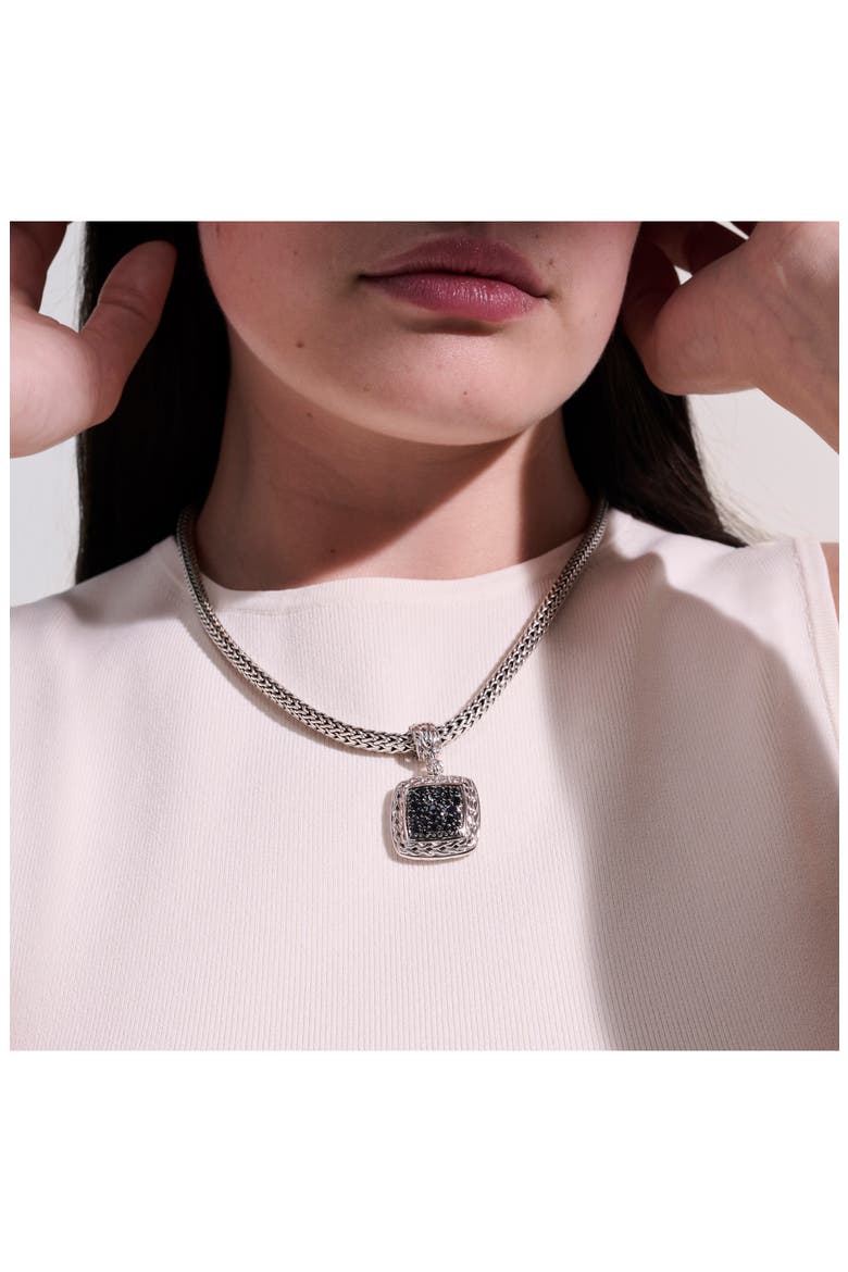 Carved Chain Pendant, Sterling Silver, Pavé, Alternate, color, SILVER/ BLACK DIAMONDS