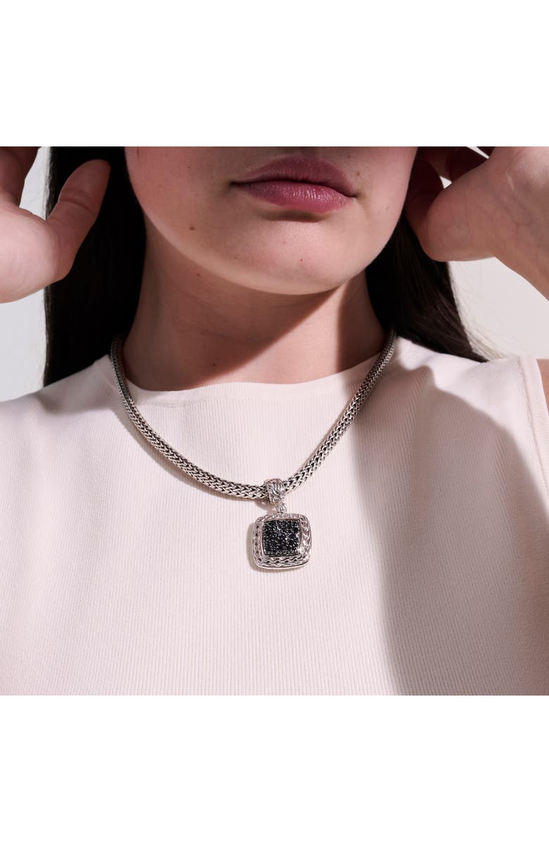 John Hardy Carved Chain Pendant, Sterling Silver, Pavé, Alternate, color, Silver/ Black Diamonds