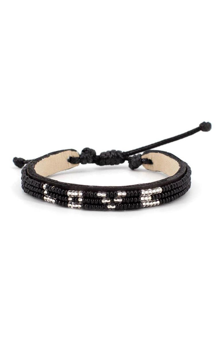 Love 3-Row Beaded Woven Bracelet, Main, color, BLACK/ SILVER