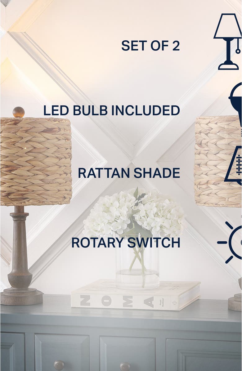 JONATHAN Y Leona 21.25" Rustic Farmhouse Handwoven Water Hyacinth/Resin LED Table Lamp, Brown Wood Finish, Alternate, color, Brown Wood Finish