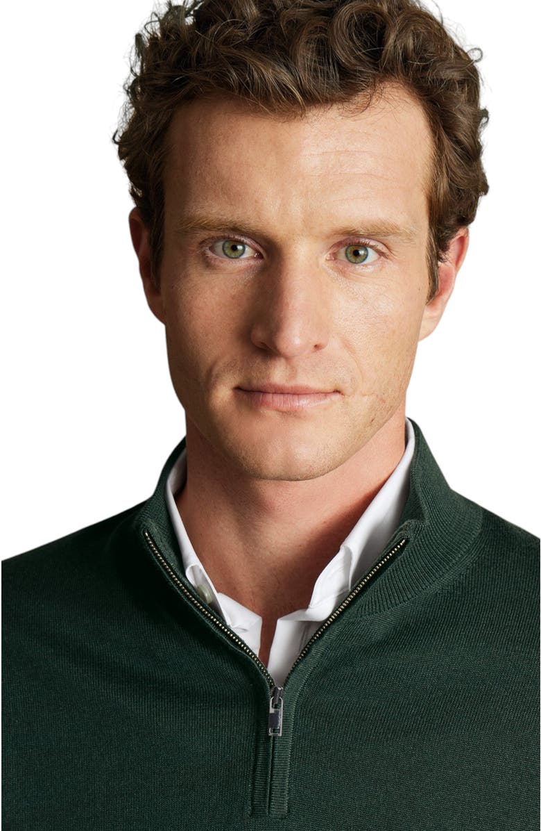 Charles Tyrwhitt Pure Merino Zip Neck Sweater, Alternate, color, Forest Green