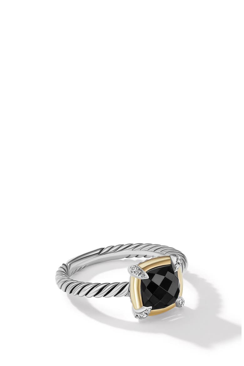Petite Chatelaine® Ring with Semiprecious Stone and Diamonds, Main, color, SILVER PAVE/ BLACK ONYX