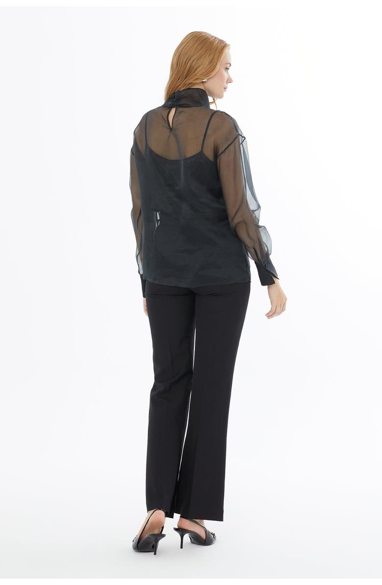 Gizia High Neck Sheer Blouse with Back Center Button Closure, Alternate, color, Black