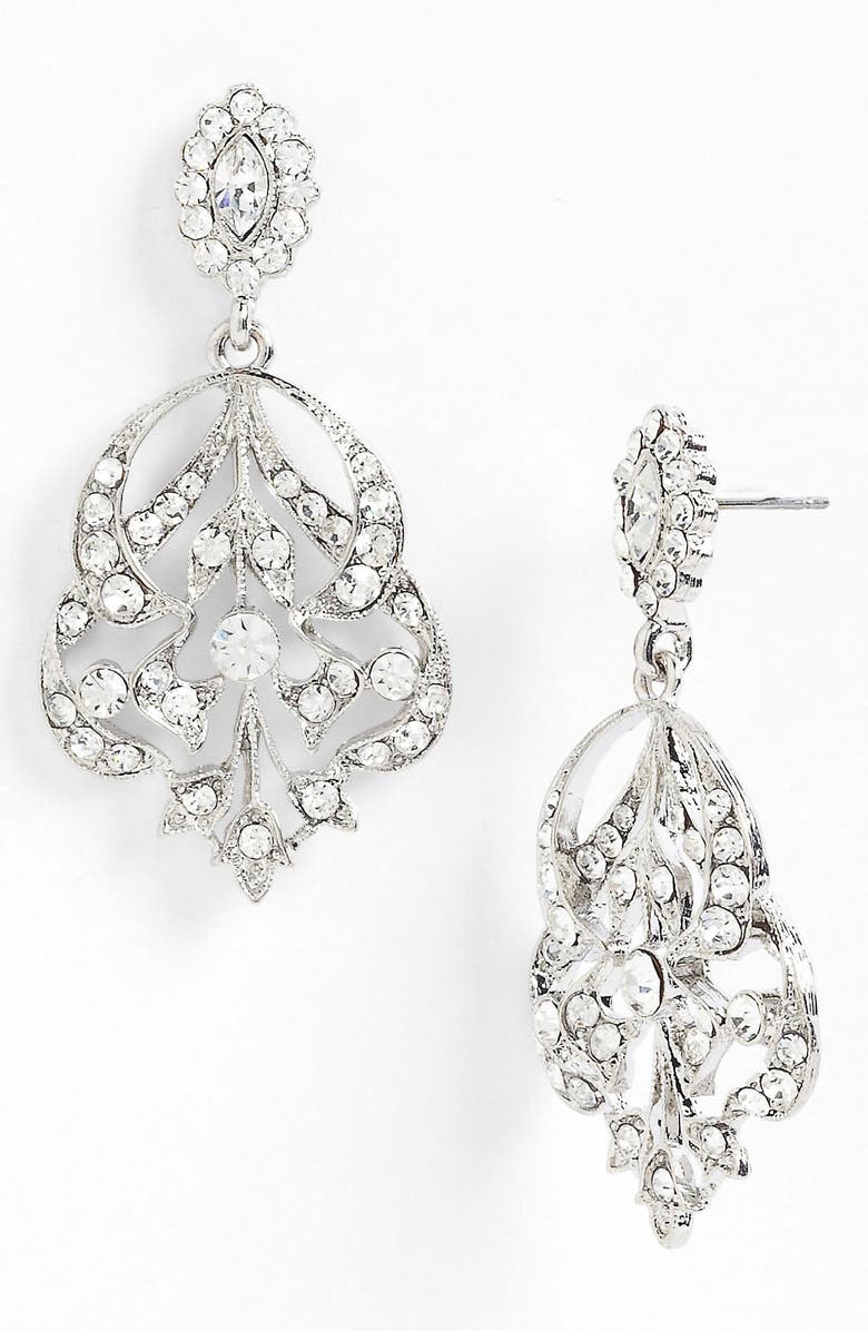 Nina 'Begonia' Openwork Crystal Chandelier Earrings, Main, color, 