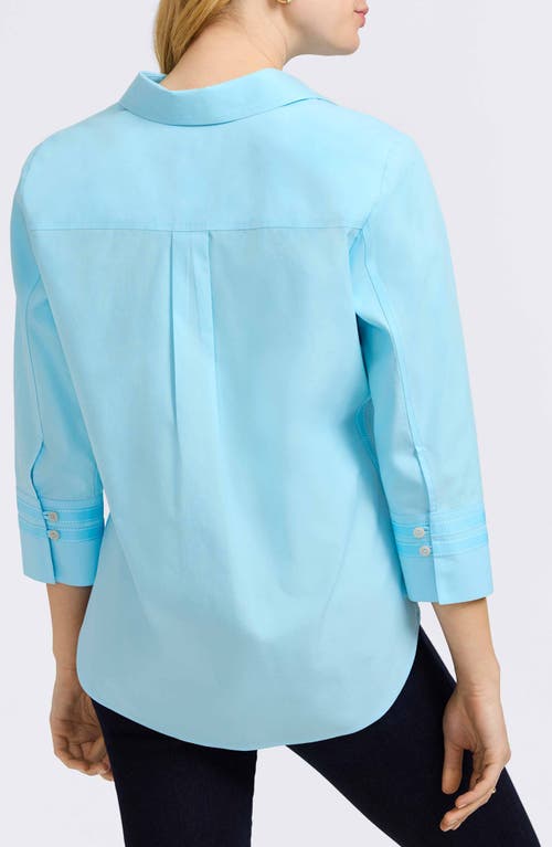 Foxcroft Brooke Grosgrain Trim Button-up Shirt In Soft Aqua