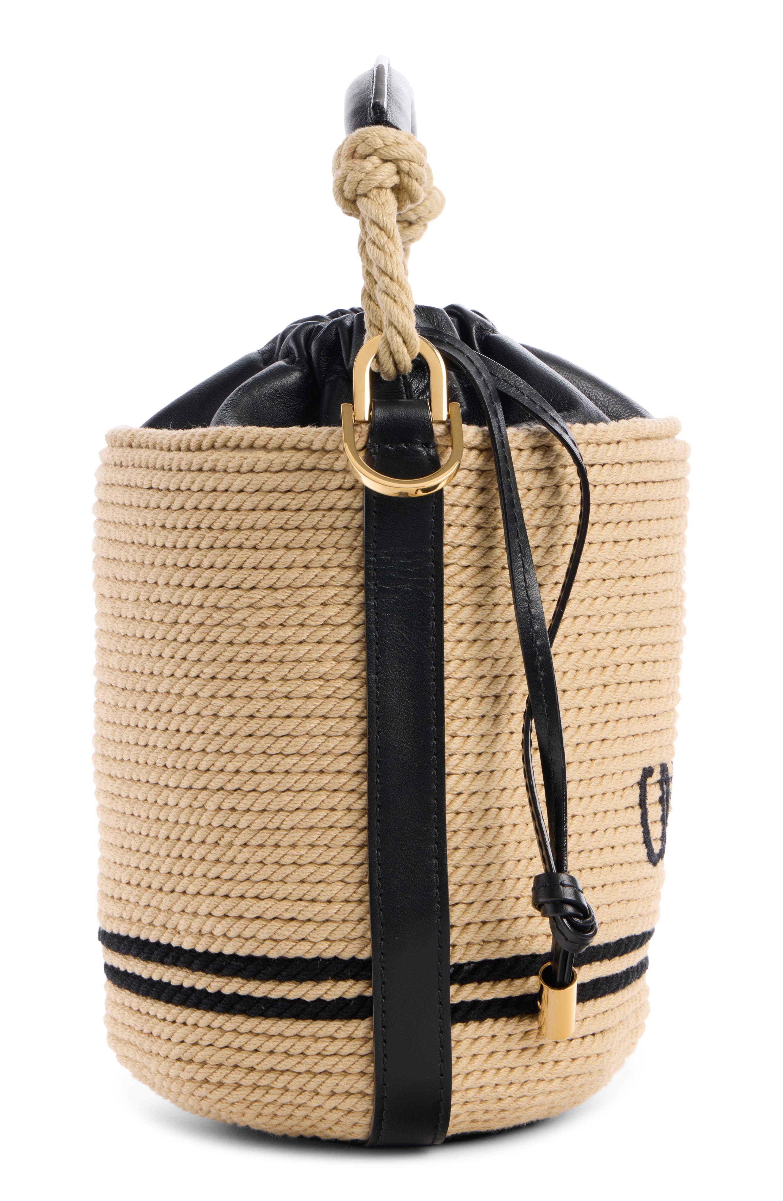Soleil Twisted Cord Bucket Bag, Alternate, color, BLACK - WHITE