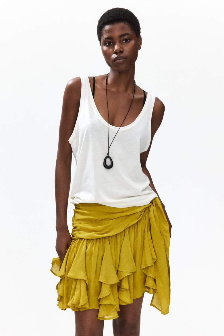 Asymmetric Viscose Mini Skirt, Alternate, color, Mustard yellow