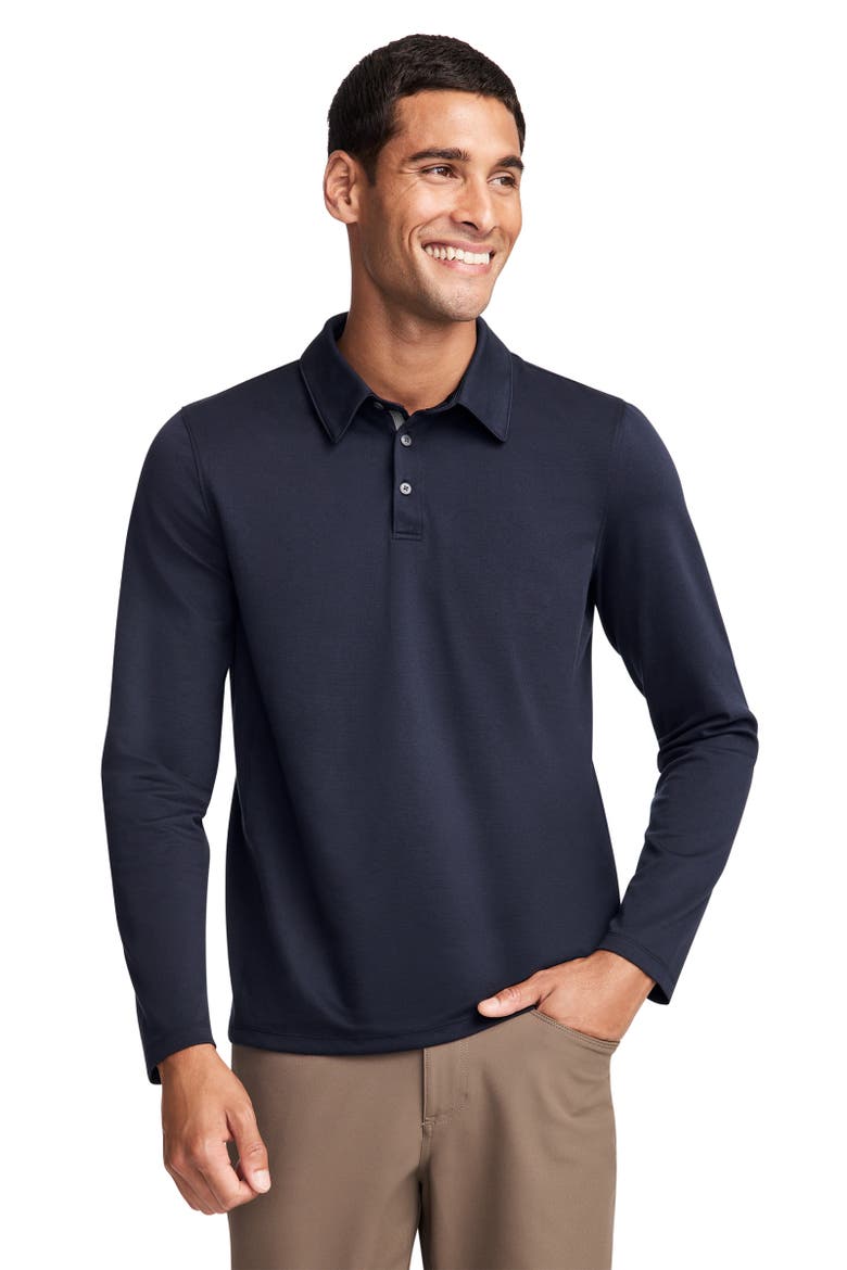 Mens EverActive Long Sleeve Tech Pique Polo, Main, color, Jockey Blue