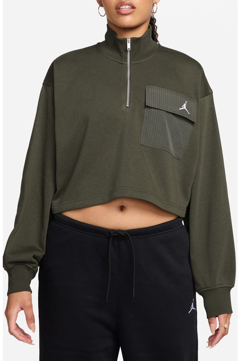 Brooklyn Fleece Hike Crop Quarter Zip Top, Main, color, CARGO KHAKI/ WHITE