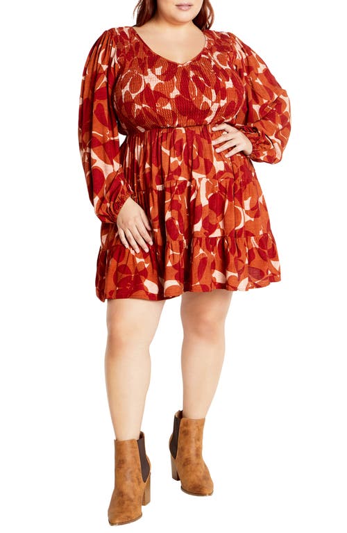 City Chic Celine Luna Print Long Sleeve Minidress In Red