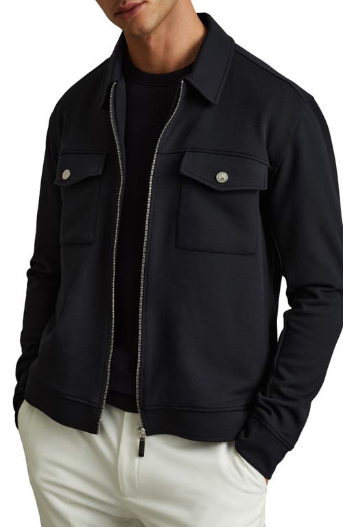 Reiss Navy Blue Medina Interlock Jersey Zip-through Jacket In Black