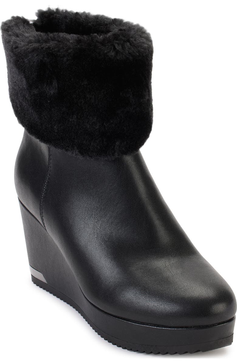 DKNY Nadra Faux Fur Cuff Wedge Bootie, Main, color, Black