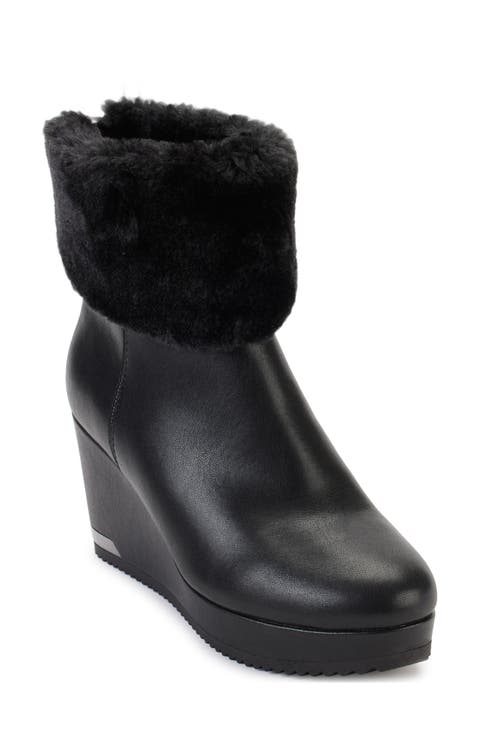Nadra Faux Fur Cuff Wedge Bootie (Women)