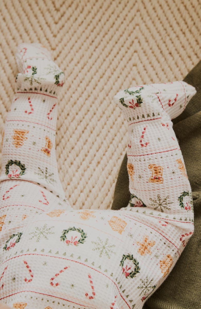Petit Lem Holiday Treats Fair Isle Fitted Footie Pajamas, Alternate, color, Off White