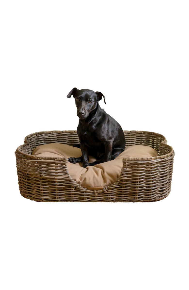 The Licker Store Scallop Tropical Handwoven Rattan Pet Bed with Machine Washable Cushion, Alternate, color, Kubu Gray