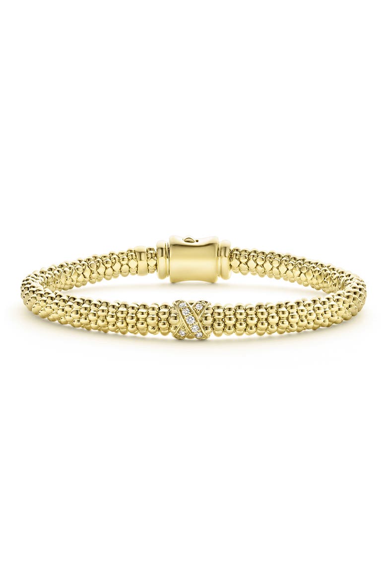 Embrace Diamond Station Caviar Beaded Bracelet, Main, color, GOLD
