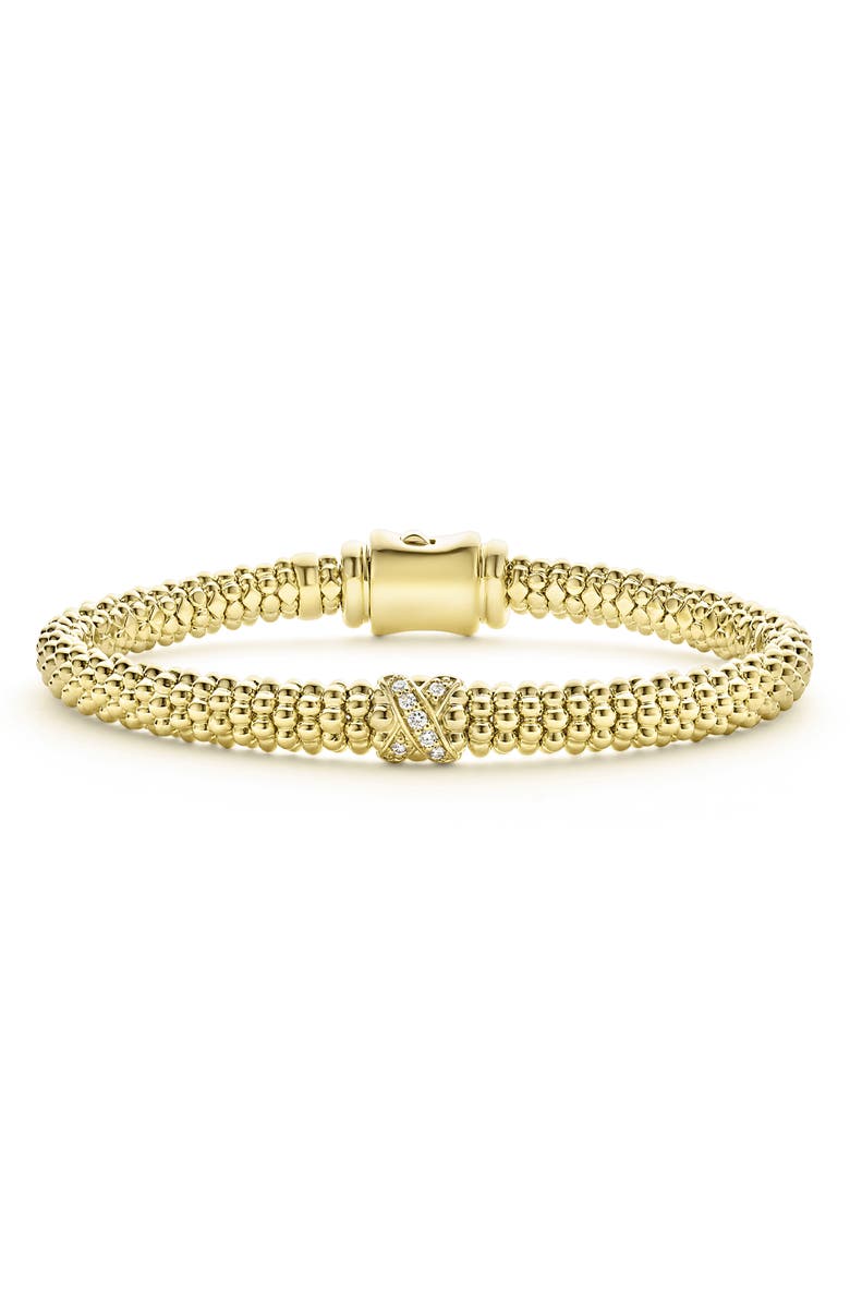 LAGOS Embrace Diamond Station Caviar Beaded Bracelet, Main, color, Gold