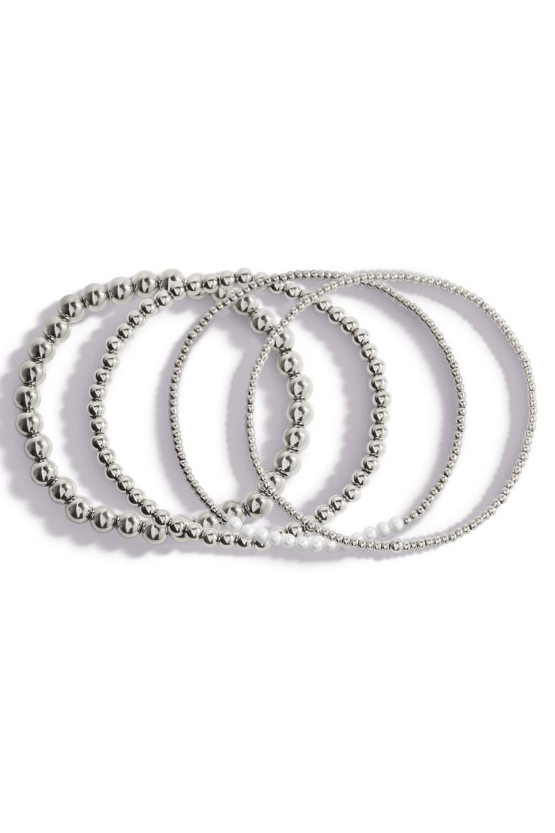 Everyday Pearl Bracelet Stacking Set, Alternate, color, Silver