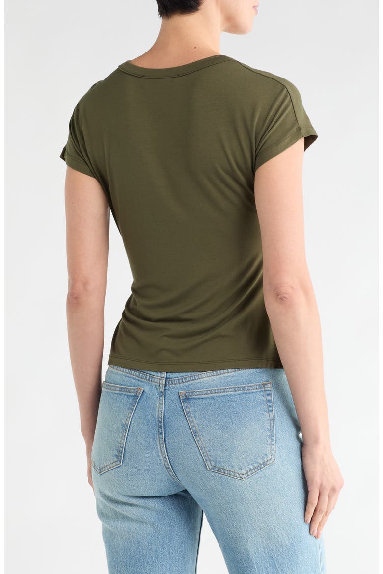 Short Sleeve Side Knot Tie Top, Alternate, color, OLIVE