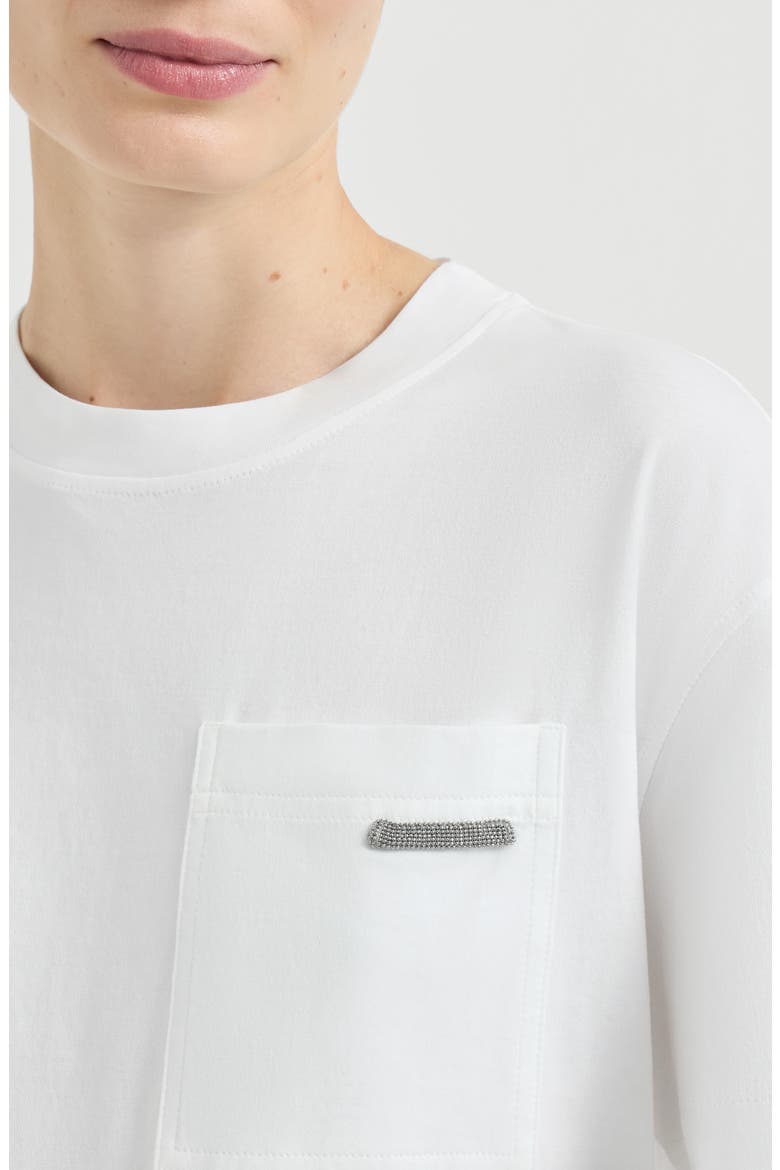 Cotton jersey T-shirt with shiny tab, Alternate, color, White