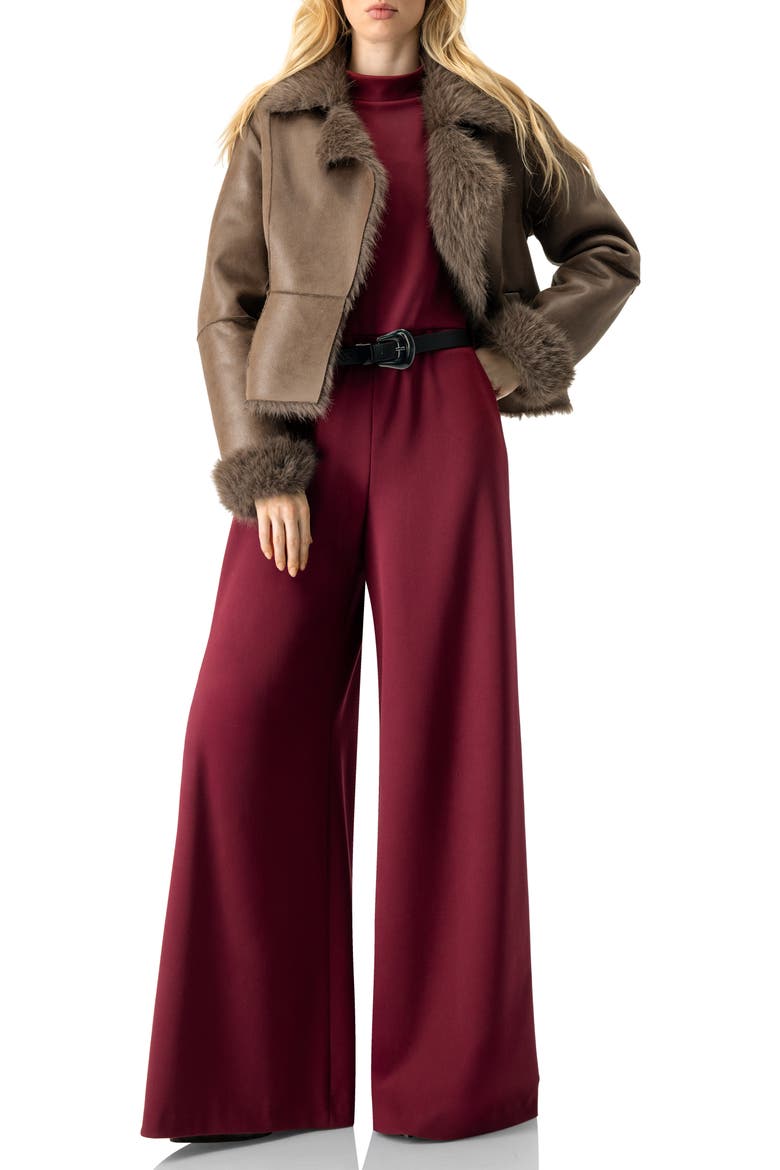 Sleeveless High Neck Jumpsuit with Belt, Alternate, color, Wine
