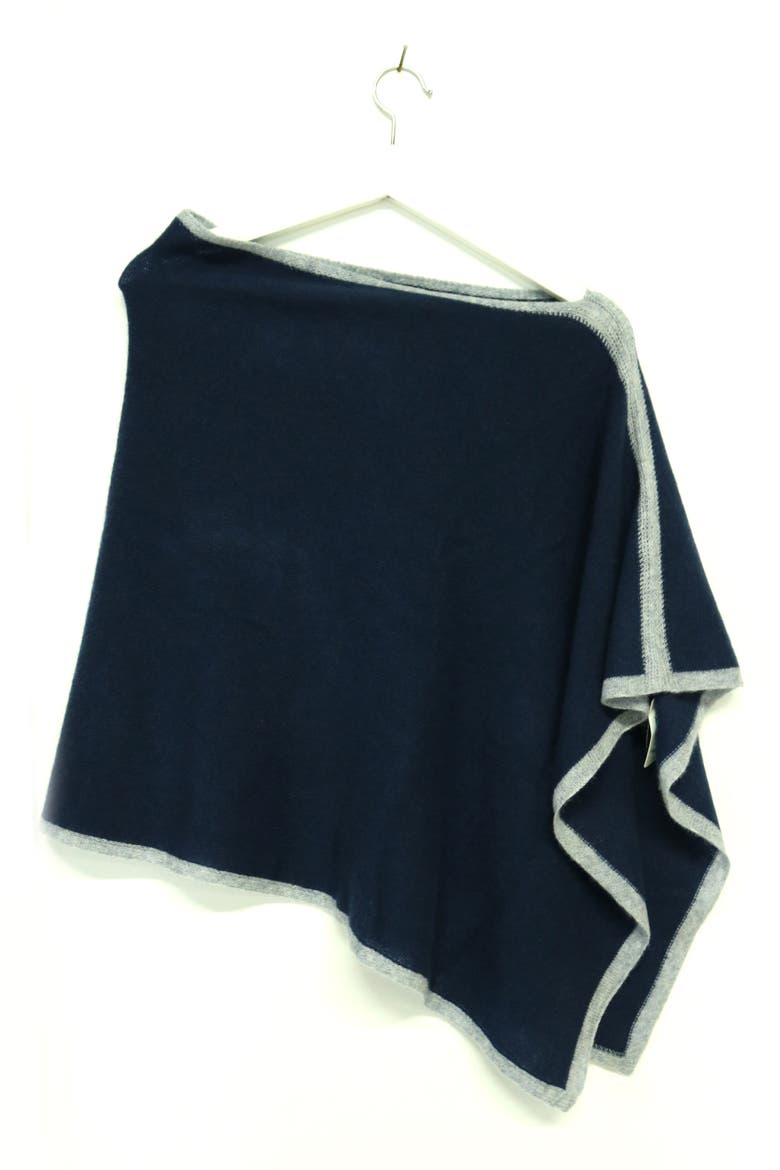 Cashmere Cowl Neck Poncho, Alternate, color, NAVY/ LIGHT GREY