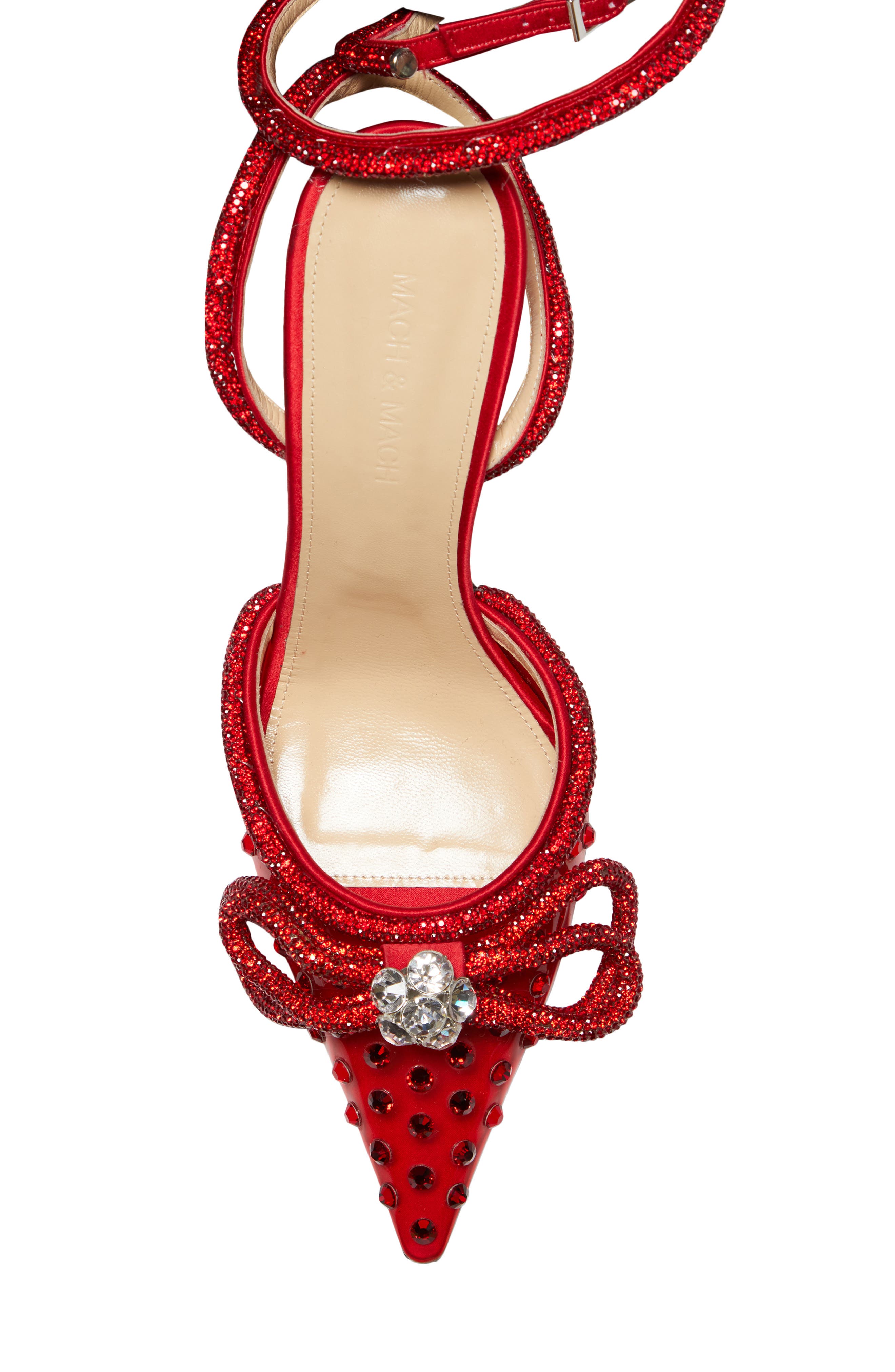 Double Crystal Bow Pointed Toe Pump (Nordstrom Exclusive), Alternate, color, RED