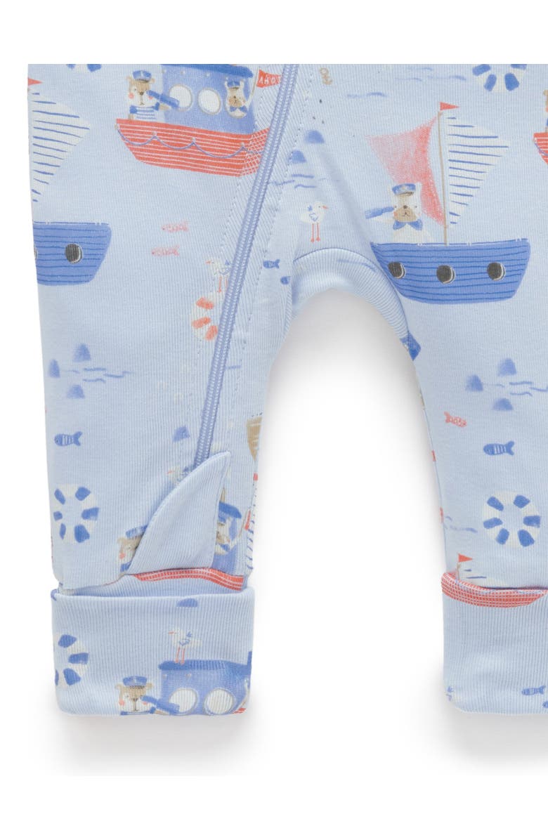 Purebaby Rib Zip Printed Romper Turtle Print, Alternate, color, Captain Doggy Print