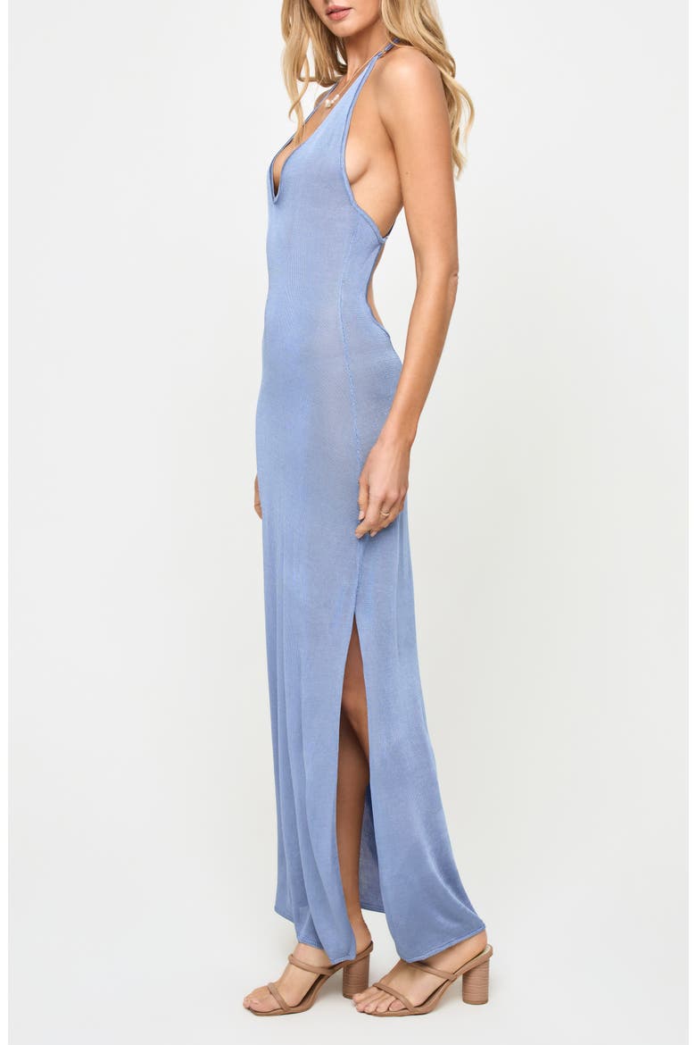 Shine All Night Halter Cover-Up Halter Maxi Dress, Alternate, color, CHAMBRAY