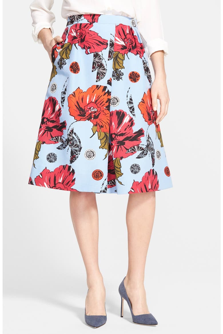 Floral Print Cotton & Silk Skirt, Main, color, BLUE DUSK MEDALLION FLORAL