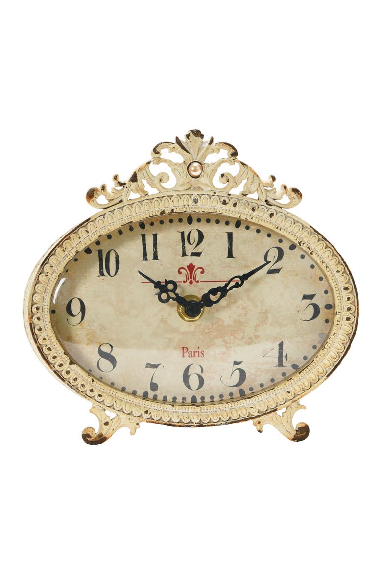 Decorative Antiqued Mantel Clock, Main, color, Cream