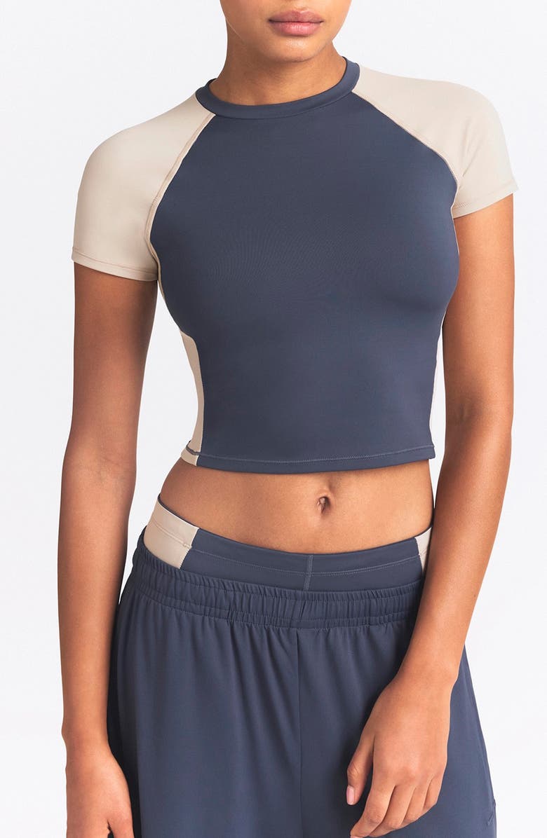 NikeSKIMS Crop Short Sleeve Baseball T-Shirt, Main, color, Deep Royal/ Stone