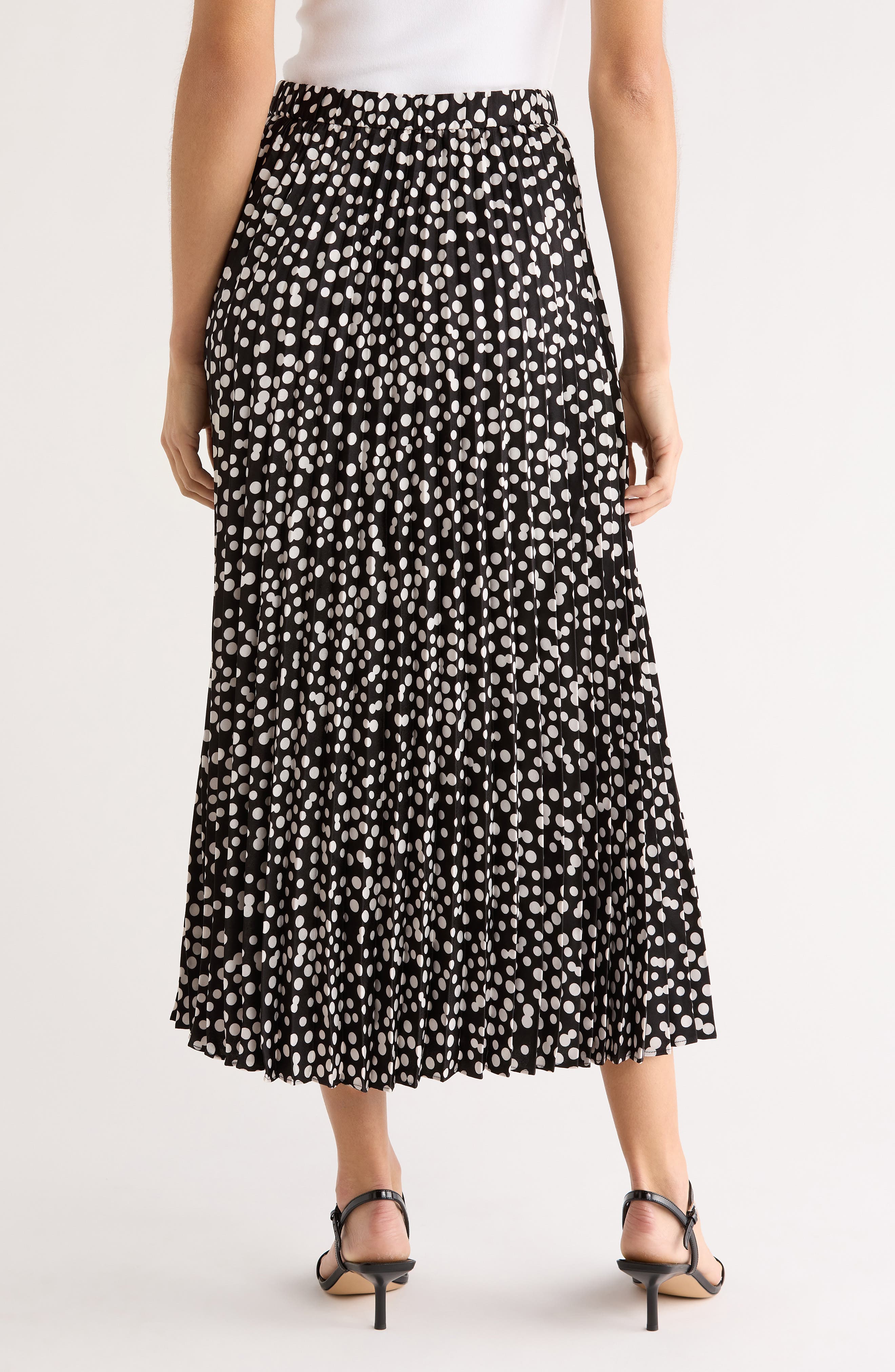 Pleated Polka Dot Elastic Waist Skirt - image 2