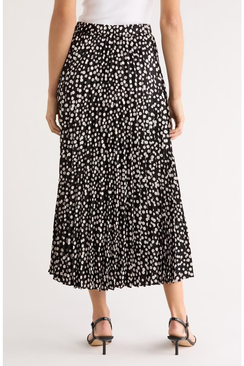 Pleated Polka Dot Elastic Waist Skirt, Alternate, color, RICH BLACK