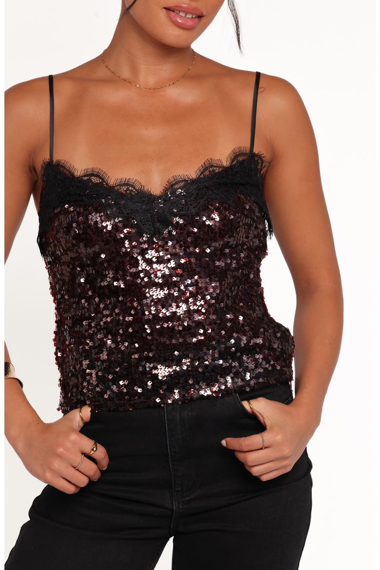 Lace Trim Sequin Camisole, Alternate, color, BURGUNDY