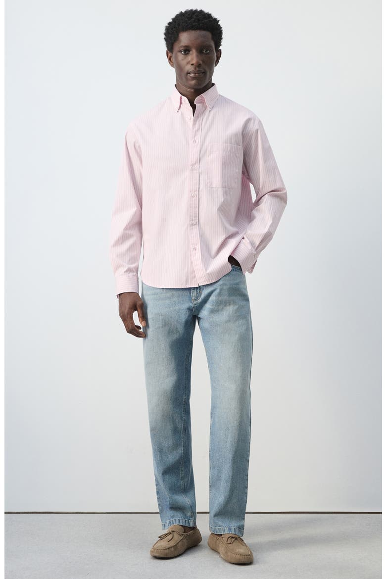 Relaxed Fit Stripe Cotton Button-Up Shirt, Alternate, color, PASTEL PINK