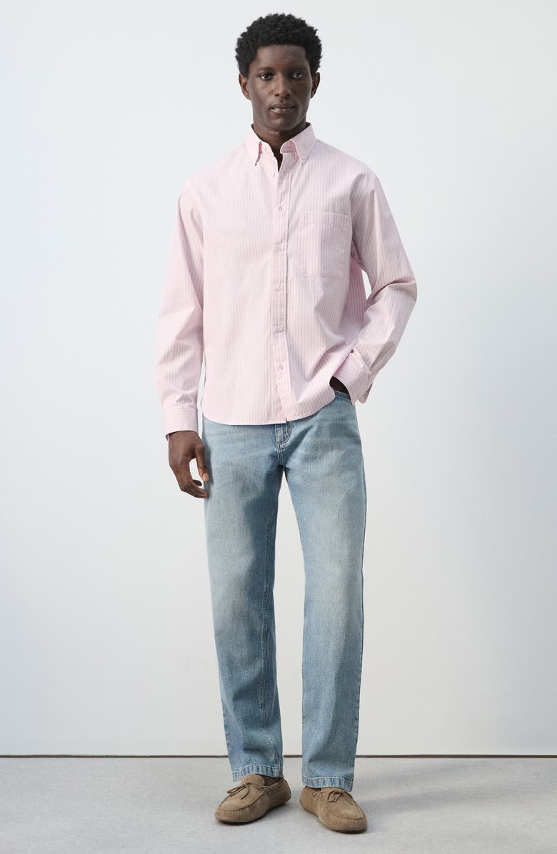 MANGO Relaxed Fit Stripe Cotton Button-Up Shirt, Alternate, color, Pastel Pink