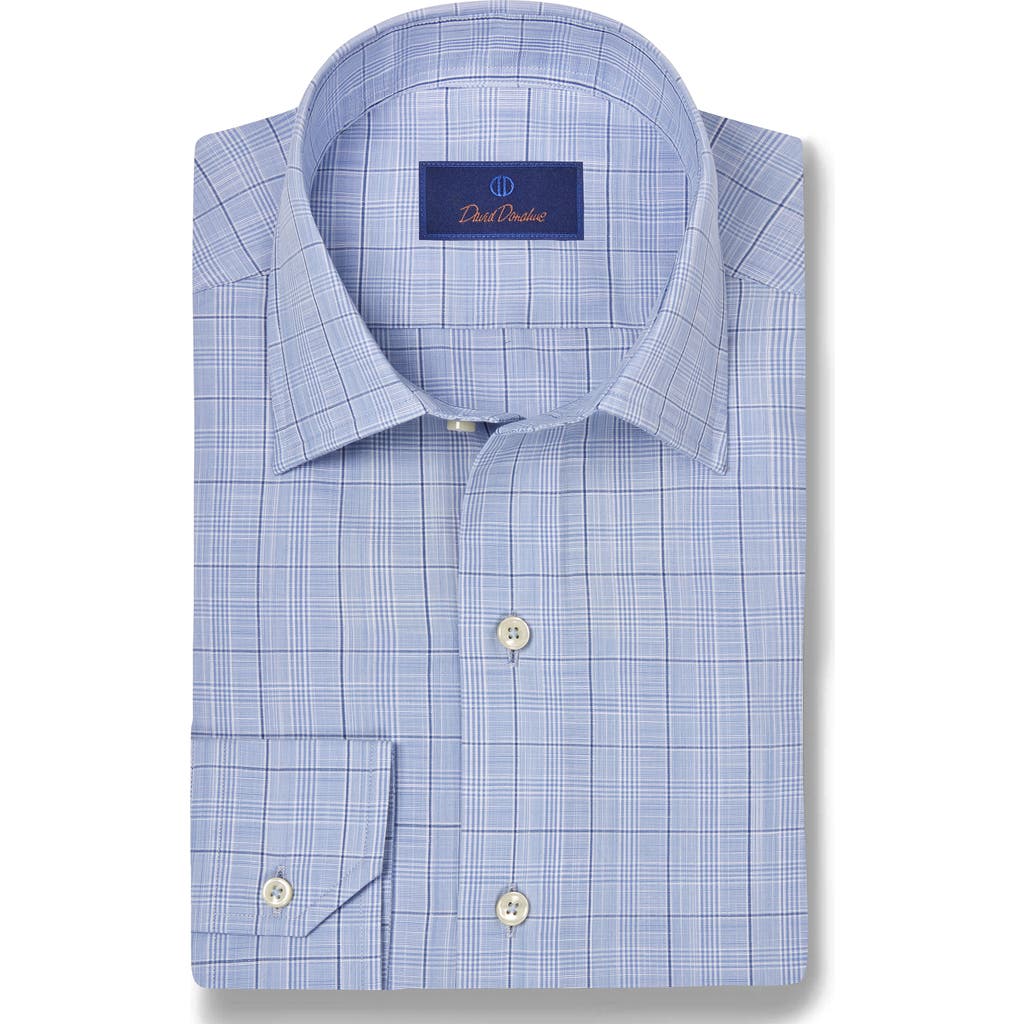David Donahue Plaid Pima Cotton Dobby Dress Shirt In Sky