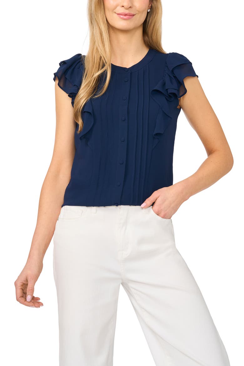 Ruffle Sleeve Pintuck Top, Main, color, CLASSIC NAVY