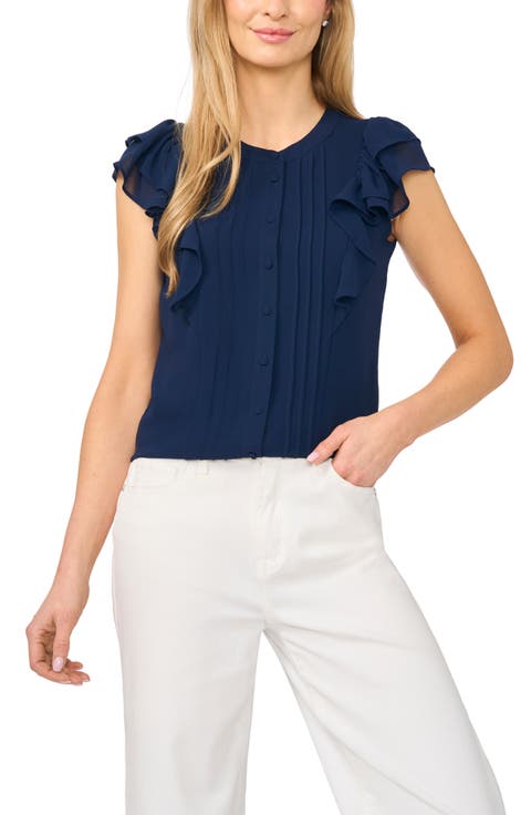 Ruffle Sleeve Pintuck Top