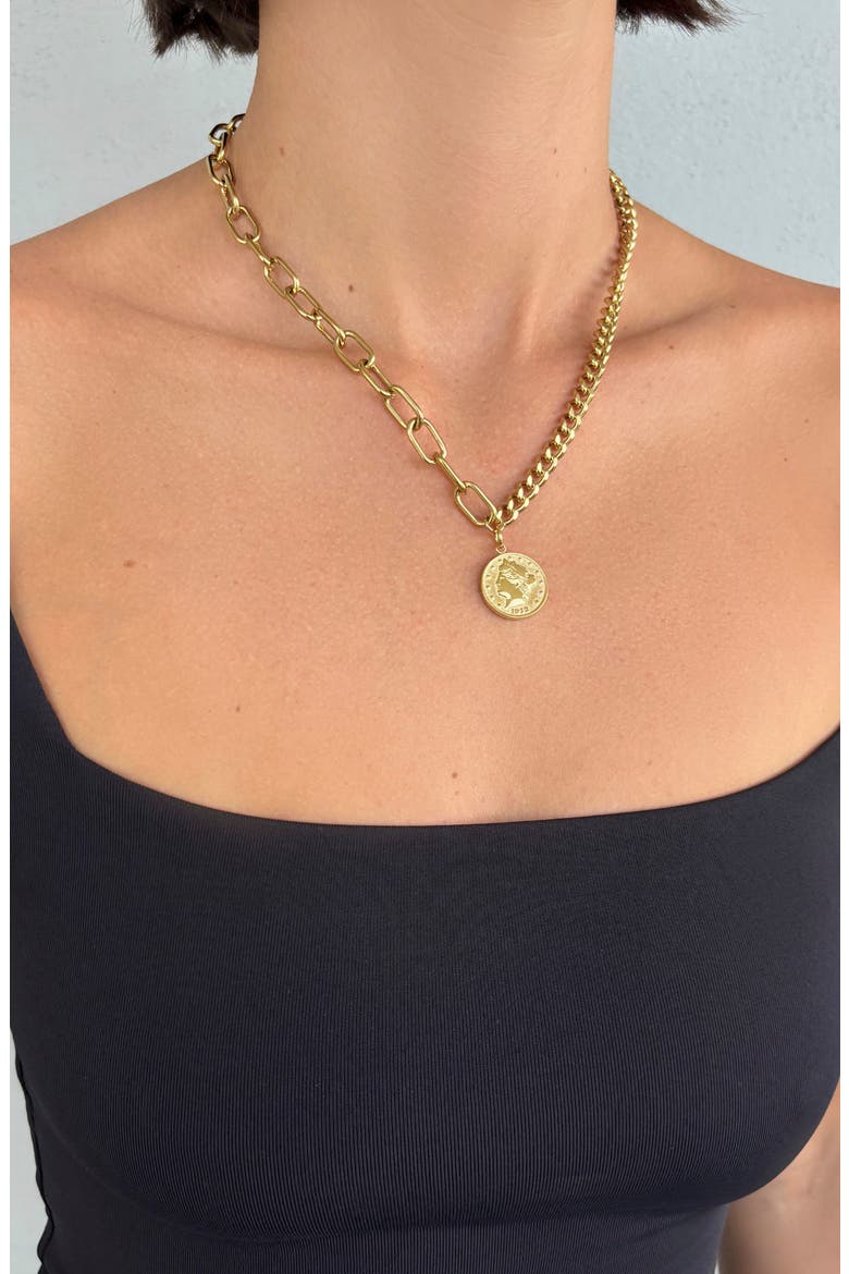 18k Gold Plated Mixed Chain Coin Pendant Necklace, Alternate, color, GOLD