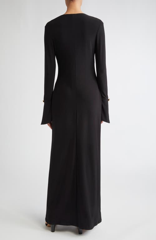 Brandon Maxwell Sylvie Plunge Neck Long Sleeve Gown