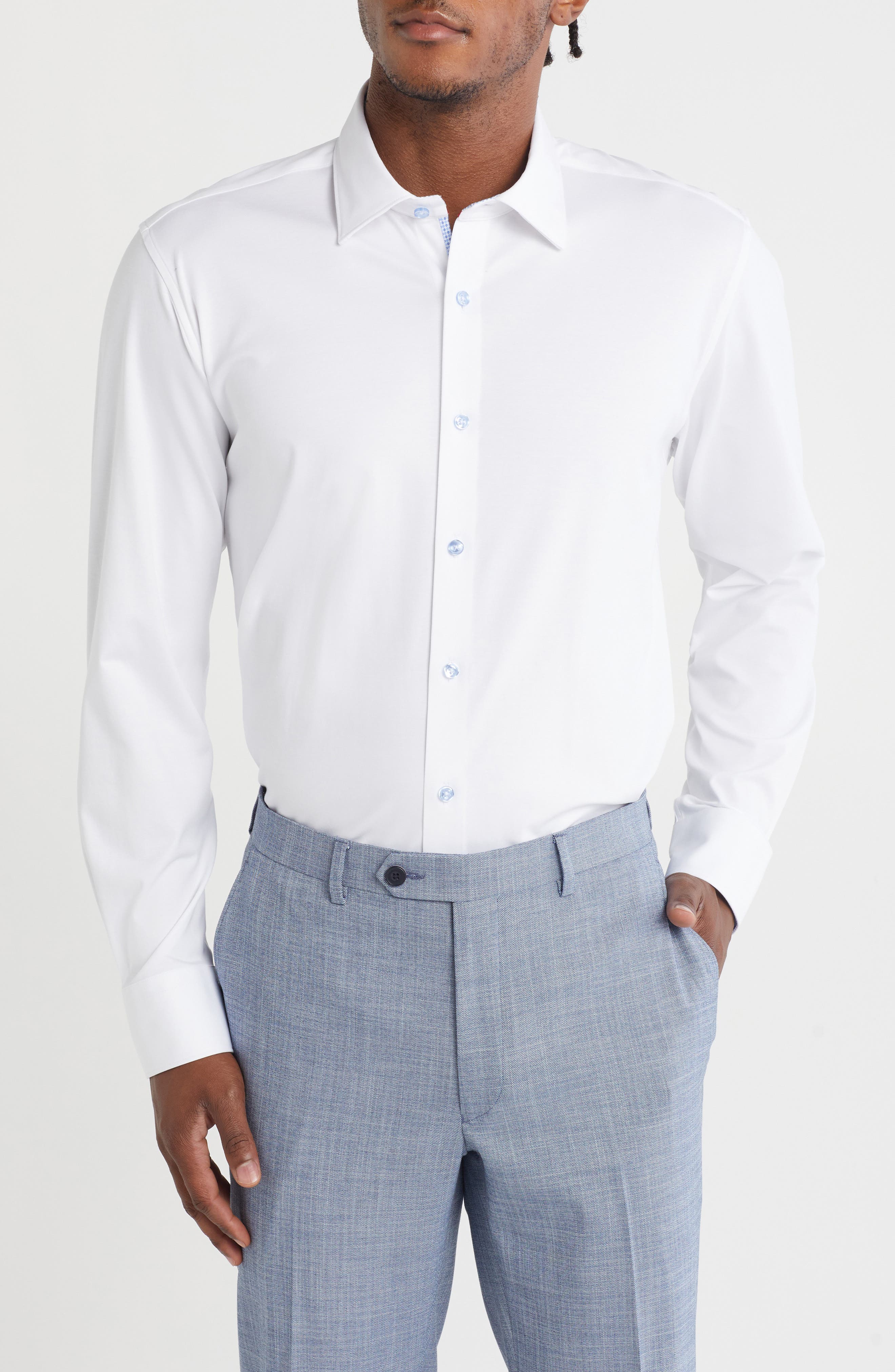 LEVINAS Tailored Fit Solid Cotton Dress Shirt