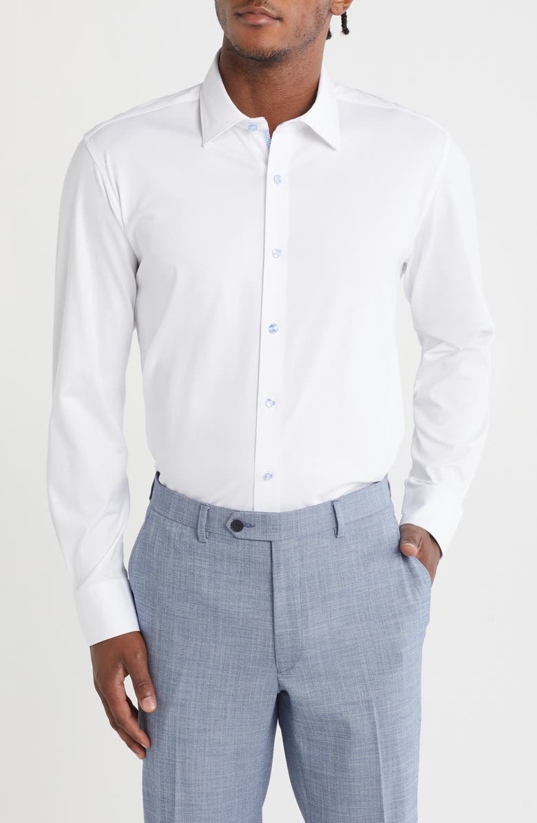 LEVINAS Tailored Fit Solid Cotton Dress Shirt, Main, color, Lt Blue