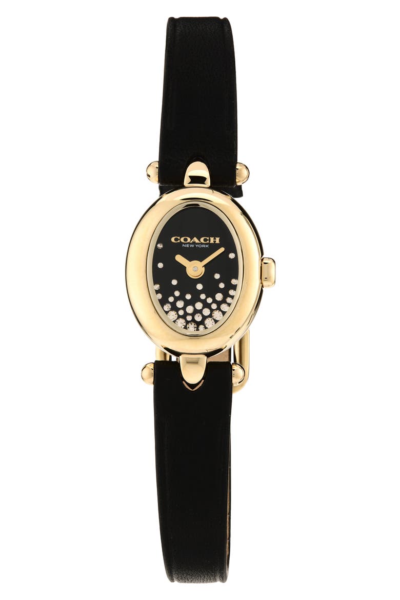 Sammy Crystal Dial Leather Strap Watch, 18mm, Main, color, BLACK