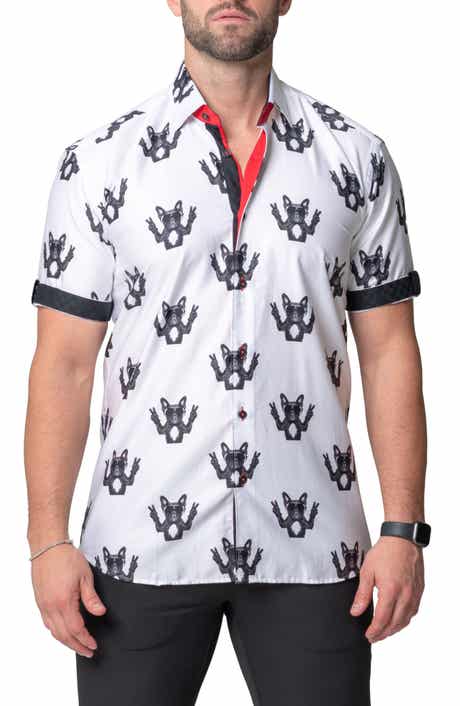 Maceoo Galileo DogPeace Short Sleeve Contemporary Fit Button-Up Shirt